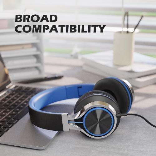 AILIHEN C8 Kids Headphones Wired, On-Ear Headphones with Microphone and Volume Control Foldable Corded Stereo 3.5mm Headset for School Teens Smartphones Chromebook Laptop Tablets Travel (Black Blue)