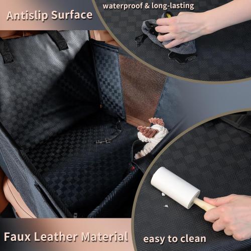 Black Large Dog Car Seat for Medium Dogs, Waterproof Faux Leather Pet Carrier for Active Pets at Back Seat Half Hammock with 4 Hard Sides & Bottom Extender for Cars SUV Trucks(Black)