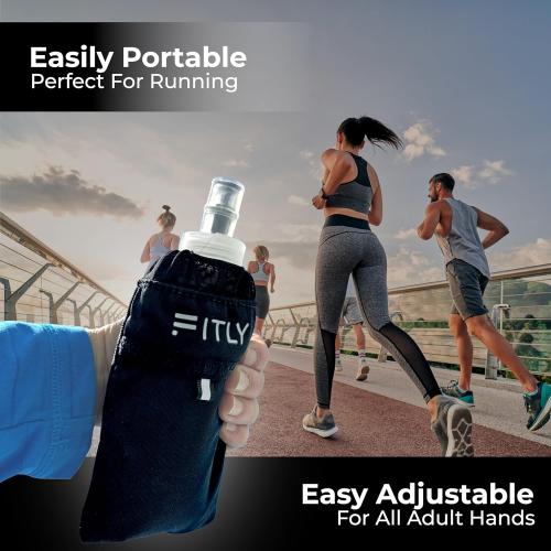 FITLY Running Handheld Water Bottle 12 oz Soft Flask - Hand Water Bottle For Runners, Hiking, Skiing & Outdoor Activity - Fits F2, F2, F3 & F4 Collapsible Flask - Hydration Holder with Pocket