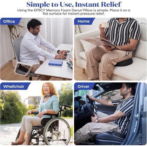 EPSCY Ergonomic Memory Foam Donut Cushion, Pressure-Reducing Seat Support for Enhanced Comfort, Ideal for Office, Car, Wheelchair, Post-Sitting Recovery & Everyday Seating, Breathable Removable Cover
