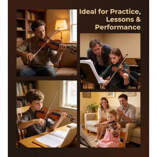 Vangoa 4/4 Solid Wood Acoustic Violin Full Size Fiddle Set for Beginner Adult Student Teen Kids with Violin Case, Bow, Rosin, Shoulder Rest, Tuner, Strings, Natural