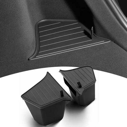 Rear Trunk Organizer Storage Box Compatible with 2025-2026 Tesla Model Y Juniper, TPE Cargo Side Storage Bin with Lids, Waterproof Anti-Rattle Organizer Accessories for Tesla Model Y 5 Seater
