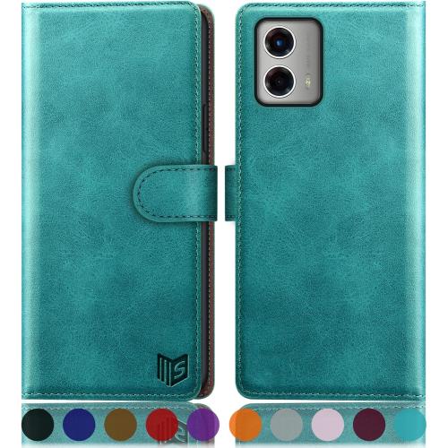 SUANPOT for Motorola Moto G 5G 2023 Wallet case 【RFID Blocking】 Credit Card Holder, Flip Folio Book PU Leather Phone case Shockproof Cover Women Men for MotoG 5G case Blue Green