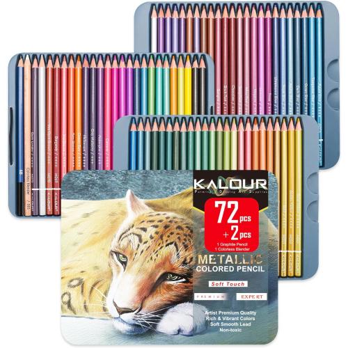KALOUR 72 Piece Metallic Colored Pencils, Soft Core with Vibrant Color,Ideal for Drawing, Blending, Sketching, Shading, Coloring for Adults Artists Beginners