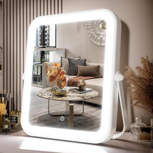Size 10x8 Color White PRIMETEK LED Vanity Mirror with Gift Box, 10x8 Lighted Hollywood Makeup Mirror, Portable Travel Makeup Mirror with Lights, 3-Color Lighting, 5X Magnification, for Vanity Desk, Bedroom, Gifts for Her