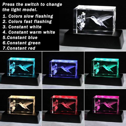 YWHL Crystal Hummingbird Gifts for Women Man, Laser Engraved 3D Hummingbird Figurines for Animal Lovers, Hummingbirds Decor for Home Party