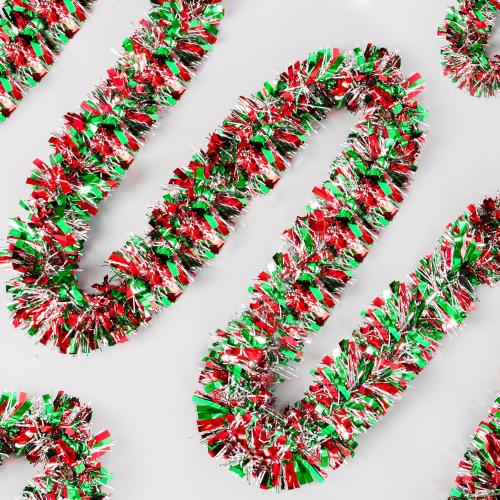 50Ft Christmas Tinsel Garland - Shiny Metallic Tinsel Twist Hanging Garland for Christmas Tree Home Stairs Railing Front Door Mantle Fireplace Indoor Outdoor Holiday Party Decor (Red Green Silver)