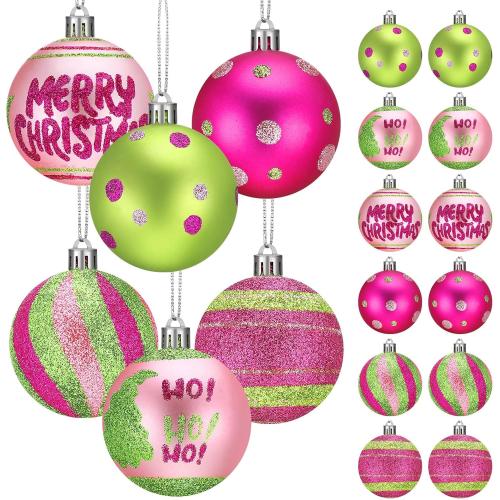 Vercraft 12 Pcs 2.4 Inch Christmas Ball Ornaments for Tree, Xmas Glittering Hanging Bulbs Pink and Green Plastic Pendants Baubles for Christmas Tree Ornaments Xmas Holiday Party Decor Favors
