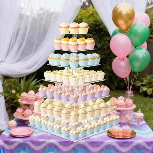 Size 7 Tier weddingwish Cupcake Stand, 7 Tier Square Cupcake Stand for 160 Cupcakes, Acrylic Cupcake Tower Stand, Large Cupcake Display Stands, Tiered Cupcake Holder Stand for Birthday, Party, Baby Shower