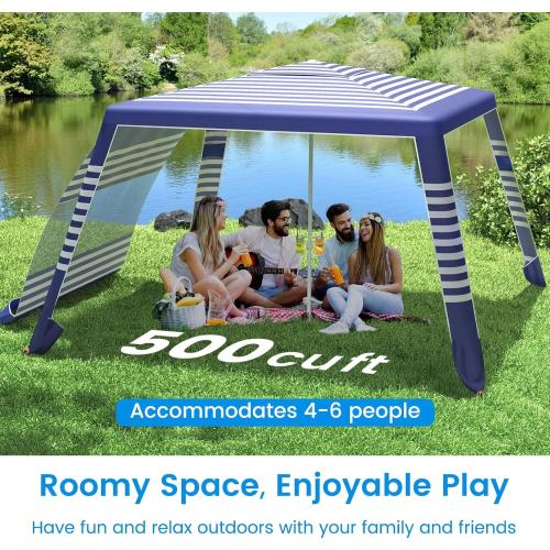 MoKo Beach Cabana, 8'×8' Large Beach Canopy with Side Wall, UPF 50  Protection Easy Setup Beach Tent Sun Shelter, Adjustable Height Wind Resistant Cabana Beach Tent for Whole Family, Navy Stripes