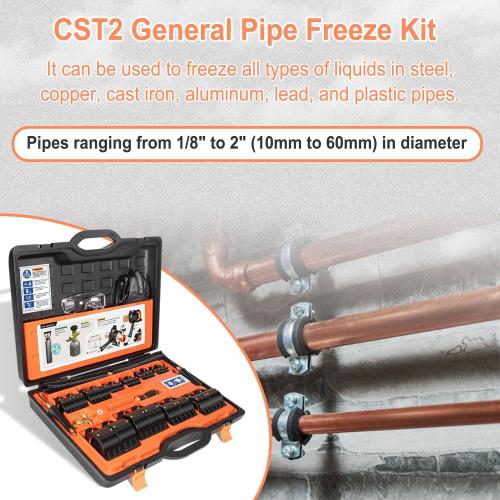 Pipe Freeze Kit, CST2 Pipe Freezing Kit For 1/8 to 2 OD, Use CO2 To Freeze Tube Wire Plumbing, Water Line Repair Tool Kit, Replacement For Cold Shot Pipe Freeze Kit