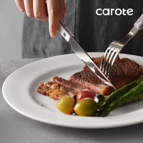 CAROTE Silverware Set with White Marble Handle, 20 Piece Flatware Cutlery Set for 4, Stainless Steel Kitchen Utensil Set for Home Restaurant Party, Dishwasher Safe