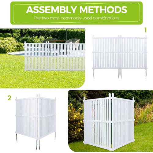 ‼️could have missing pieces or possibly stains ‼️Air Conditioner Fence 48 W X 48 H Trash Can Fence Pool Equipment Enclosure Vinyl Privacy Fence Outdoor No Dig Privacy Fence 3 Panels with Metal Stake, White