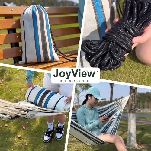 JoyView Brazilian Double Hammock with Hanging Ropes Extra Large 86.6x59” Portable Cotton Hammock for Patio Backyard Porch 450LBS Weight Capacity Perfect for Outdoor/Indoor - Color Stripes
