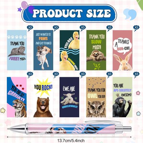 30 Pcs Employee Appreciation Animal Pens Gifts Pet Inspirational Pens Bulk Positive Animal Ballpoint Gifts for Coworker Teacher Students Nurse Doctor Staff Team