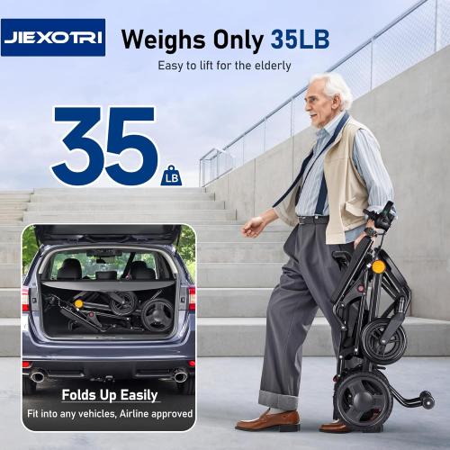 Lightweight Electric Wheelchairs for Adults Foldable Only 35lbs, 500W Dual Motors Motorized Wheelchairs for Seniors Support 250 lbs, All Terrain Travel Powered Wheel Chairs, Black