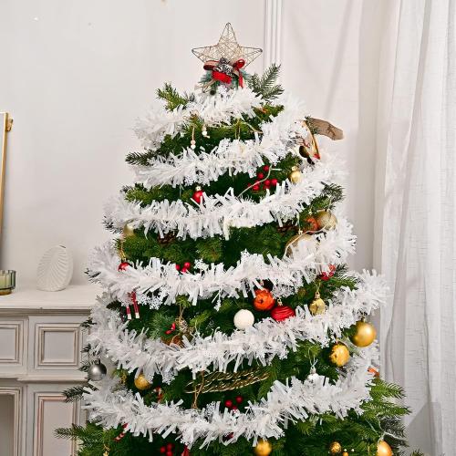 33ft /10m Snowflake Christmas Tinsel Garland White Metallic Twisted Hanging Garland with Star for Chistmas Tree Fireplace Home Decoration