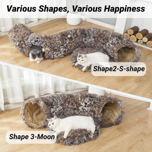 LUCKITTY Warm Fluffy Plush Cat Tunnel Bed with Washable Cushion- Big Tube Playground Toys 3 FT Diameter Collapsible, for Indoor Cat Kitty Kitten Puppy Rabbit Ferret Leopard Print
