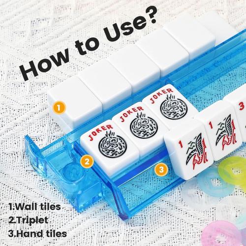 Mahjong Racks with Pushers,Blue Acrylic American Majiang Tile Racks,Imports Modern Mahjong Racks with Built-in Pushers- Set of 4