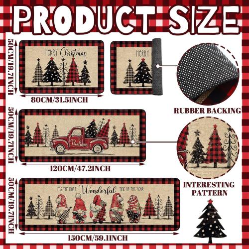 3 Pcs Christmas Kitchen Rugs Non Slip Winter Floor Mat for Kitchen Floor Hallway Laundry Sink and Bathroom, 20x32 20x47, 20x59(Buffalo Plaid)
