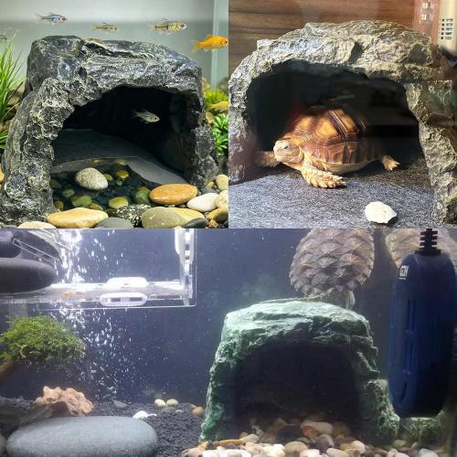 Reptile Rock Hide Cave Tortoise Hideout Turtle Basking Rock Snake Hide Habitat for Amphibian Lizard Fish Bearded Dragon Leopard Gecko