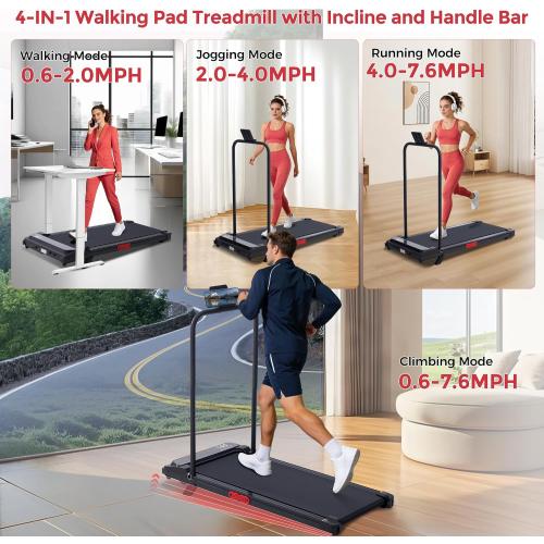 MCRG Walking Pad Treadmill with Incline, 2026 Upgrade Portable Walking pad Treadmill with Handle Bar, 0.6-7.6MPH Small Treadmills Walking Pad for Home Small, 3.5HP, 350LBS