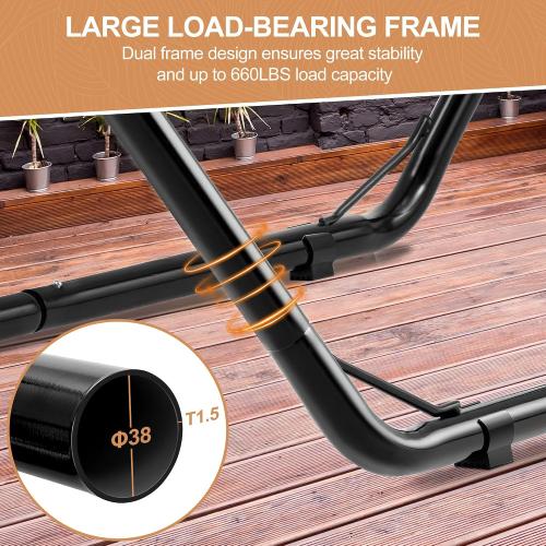 Homgava Universal 2-Person Hammock Stand, 660LBS Capacity,Heavy Duty Steel Hammock Stand, Fits 9.6-14ft Hammocks, Indoor and Outdoor Universal Hammock Stands,Black