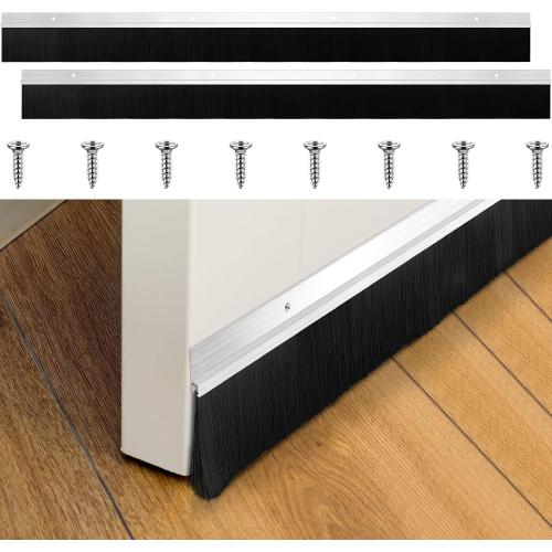 Lounsweer 2 Pcs 2.5 x 39.3 Inch Brush Door Sweep PP Hair Aluminum Door Sweep Bottom for Exterior Home Garage Alloy Brush for Exterior and Interior Sealing Gaps Keeps Out Cold Air, Dust