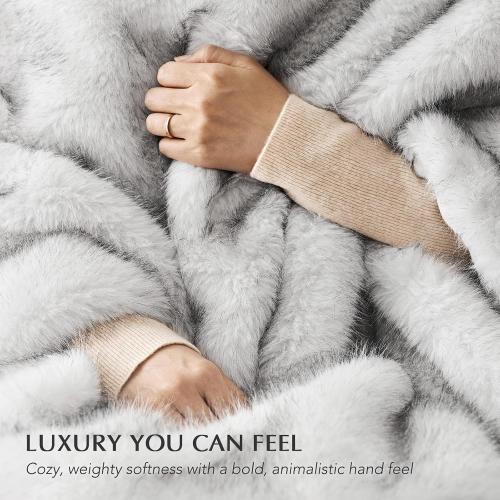 Luxury Faux Fur Throw Blanket, Soft Fluffy Faux Mink Blankets for Bed, Couch, Sofa, Thick Cozy Plush Warm Fur Throws with Reversible Velvet, Frosted White Wolf