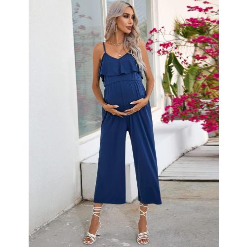 Size 1XL FUNJULY Maternity Jumpsuit Women's V Neck Short Sleeve Casual Jumpsuit High Waist Nursing Romper with Belt