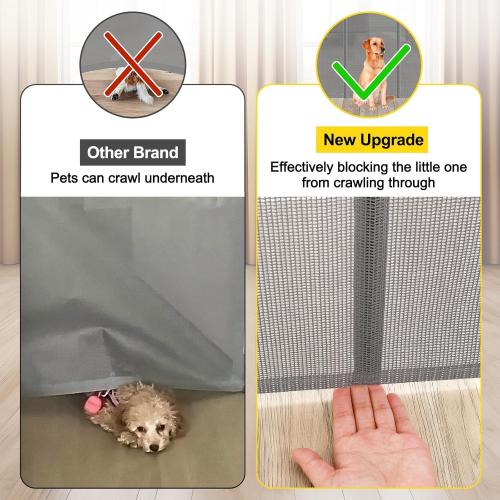 Reinforced 42” Extra Tall Pet Gate for Doorways, Extends up to 60” Wide, Extra Tall Retractable Baby Gates with Rods to Prevent Crawling Through Retractable Mesh Dog Gate Indoor Outdoor, Gray