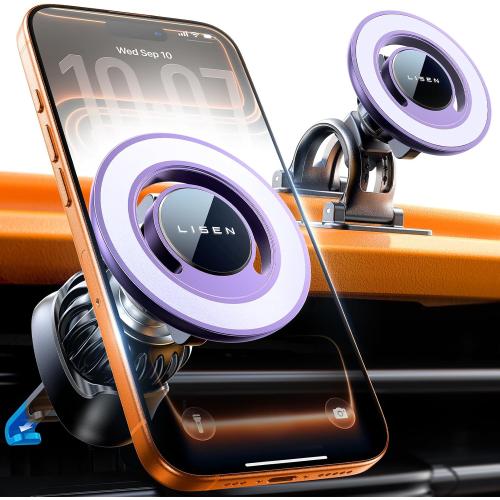 LISEN Fits MagSafe Car Mount Car Phone Holder,Strong Magnetic Phone Holder for Car Magsafe, Dashboard Vent iPhone 16 Car Mount Holder Car Accessories for iPhone 16 15 14 13 12 Pro Max,Purple Kits