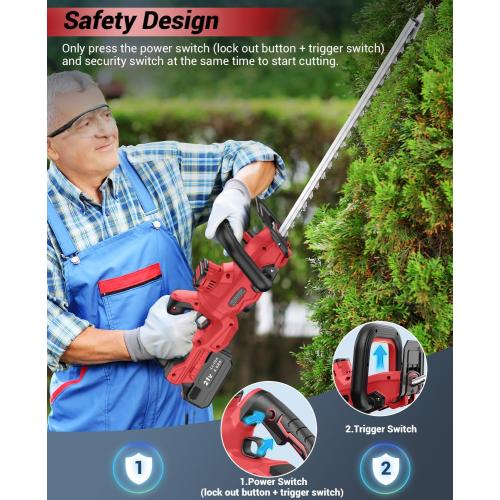 Hedge Trimmer Cordless, 21V Electric Hedge Trimmer with 4000mAh Rechargeable Battery, 14 Dual-Action Blades, 180° Adjustable Branch Cutter, Blade Cover for Hedges, Bush, Branches, Shrubs, Twigs