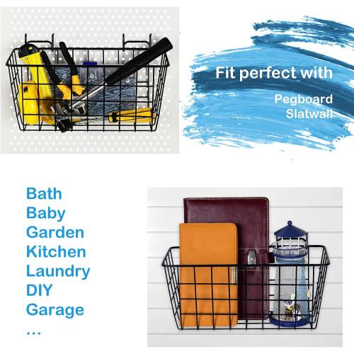 Pegboard Baskets 2 Pack Peg Board Metal Shelves Organizers (Medium, Black) | 1/8 1/4 Pegboard Accessories Organizers, Heavy Duty Steel Shelf Bins, Tools Craft Supplies Storage Garage Wall Organizer