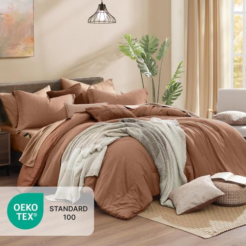 Monbix Queen Comforter Set - 7 Pieces Cationic Dyeing Autumn Leaf Bed in a Bag Queen Bedding Sets with Comforter, Sheets, Pillowcases & Shams, Reversible Bedding Comforters Sets