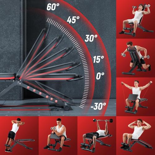 ALSO GO Adjustable Weight Bench, Workout Benches with Leg Extension & Extended Headrest, Foldable Incline Decline Bench Press, Roman Chair, Full Body Strength Training Equipment for Home Gym