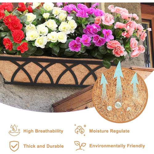 Flat Railing Planter Window Box 2 Pack 24 Horse Trough Planter with Coco Fiber Liner Metal Window Planters Box Deck Balcony Rail Planters for Outdoor Porch Fence Patio
