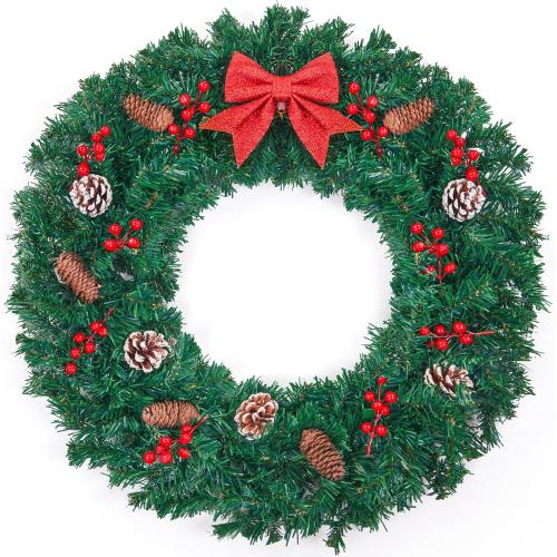 24 Inch Christmas Wreath for Front Door - Farmhouse Holiday Decor for Indoors and Outdoors, No Light