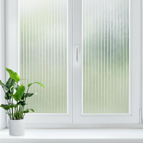 LUTE Reeded Glass Window Privacy Film, Frosted Glass Film, Removable 3D Decorative Decals Sun Blocking Anti UV Door Window Cover, No Glue Static Cling Vinyl for Bathroom Home Office, 35.4 x 118.1