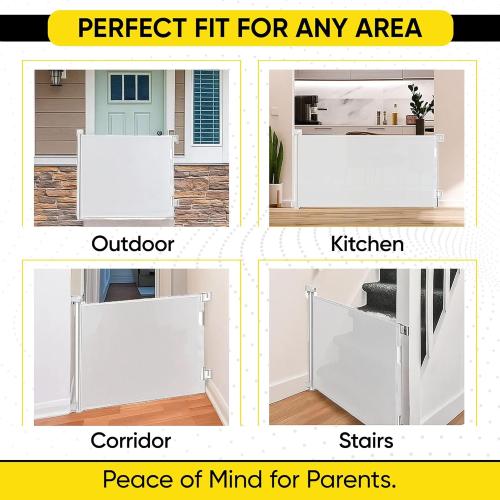 Retractable Baby Gate – 35 Tall, 55 Wide Mesh Safety Gate for Dogs & Babies, Indoor/Outdoor Use for Stairs, Doorways, Hallways, Deck & Porch – Easy One-Handed Wall Mount Design