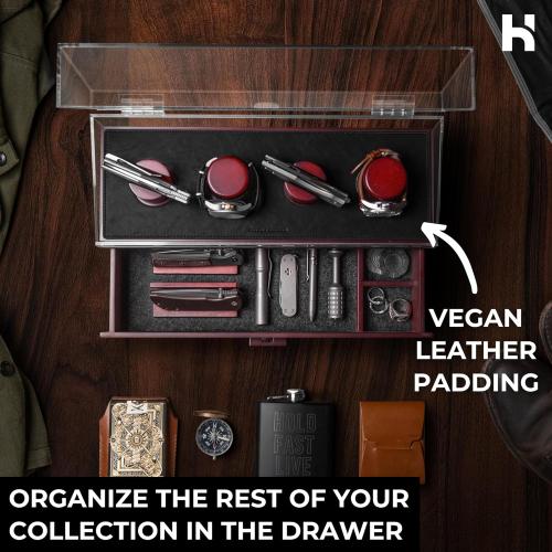 Watch & Pocket Knife Display Case – Switch Up Your Display with the Modular Pillars – Comes with Vegan Leather Padding andThe Combo Deck Pro – Christmas Gift for Men