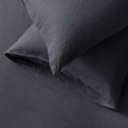 DAPU 100% Linen Pillowcases 20x30 Inches Pillow Cases (Pack of 2) with Envelope Closure, Stone Washed Breathable and Cooling (Dark Gray, Queen)