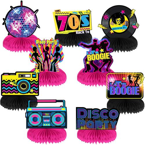 Chinco 9 Pcs 70s Party Decorations Honeycomb Centerpieces Decoration 70's Disco Favors Throwback Boogie Centerpieces Table Toppers Decors for Music Party Supplies Retro Table Decor
