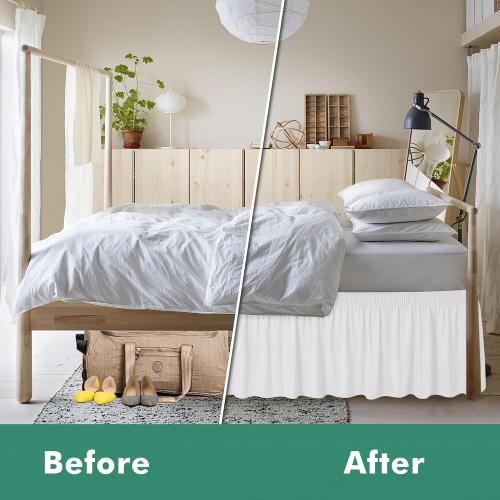 Wrap Around Queen Size Bed Skirt Split Corner 15 Drop-Elastic Dust Ruffle