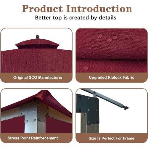 SCOCANOPY Replacement Cover Fit for 10X12 Ft Eagle Brooke Soft Top Gazebo Model A101007600, A101007603, A101007604,(Burgundy)