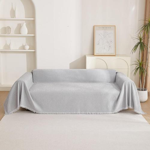 Light Grey 91x134 MYSKY HOME Light Gery Chenille Sofa Cover for Dogs Cats Tassel Edge Couch Cover Furniture Protectors for Pets Universal Couch Cover Thick Durable Sectional Couch Covers for 3 Cushion Couch, 91x 134