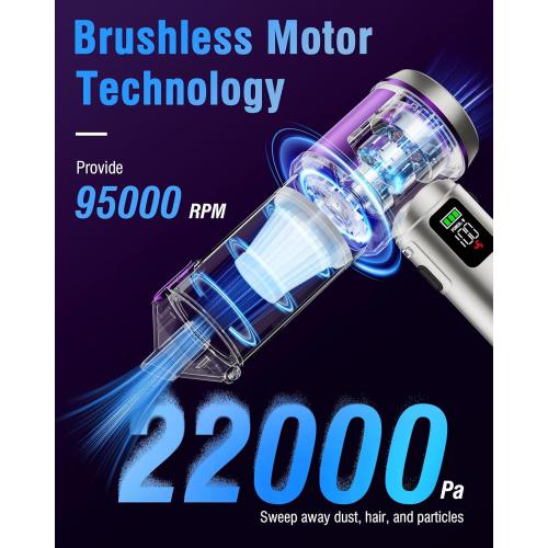 Handheld Car Vacuum Portable Cordless, 22000Pa High-Power Suction Hand held Vacuum Cleaner & Air Duster for Car Cleaning, Home, Office, Pet Hair | Multi-Nozzle, Washable Filter, LED Light
