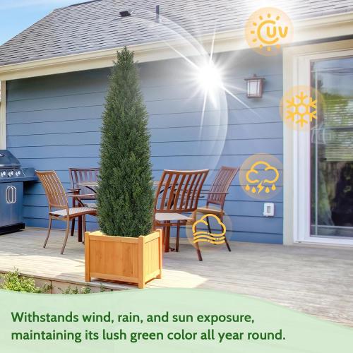 Artificial Cedar Topiary Trees, 5FT UV Resistant Topiary Trees Artificial Outdoors, Realistic Pre-Potted Faux Cypress Plants for Outdoor Porch, Home Entryway, and Garden Decor, Set of 2