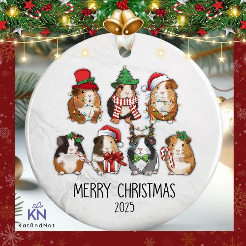 Guinea Pig Christmas Ornament - Guinea Pig Lovers Ornaments for Christmas Tree, Cute Animals Pet Ornaments - Ceramic Ornament 2025
