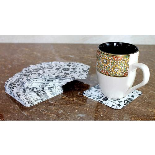 eSplanade Disposable Printed Paper Coasters - Use and Throw Reversible Paper Coasters - Set of 100 - Black Floral